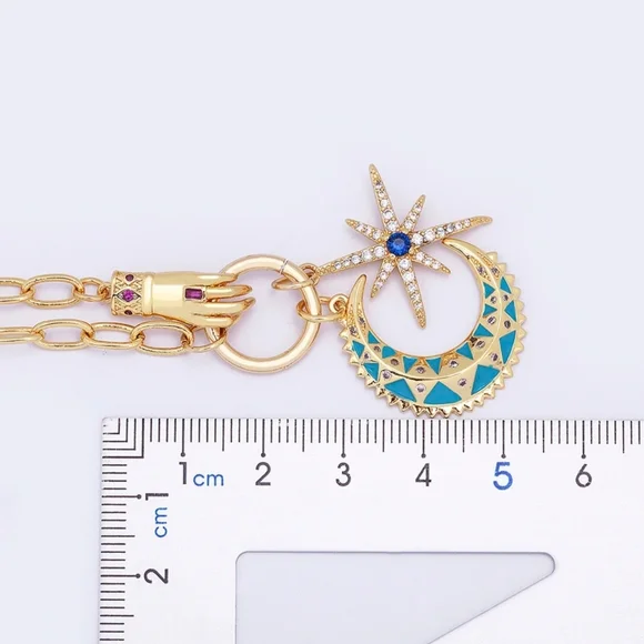 🆕️Crescent Moon & Starburst Paper Clip Chain 18k Gold Plated Necklace CZ NEW - Picture 2 of 6